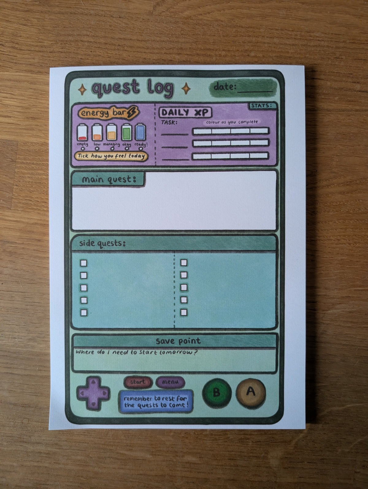 Quest Log Daily Planner